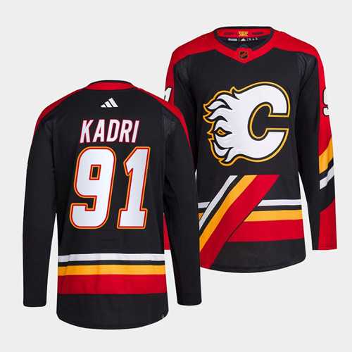 Men%27s Calgary Flames #91 Nazem Kadri Black 2022-23 Reverse Retro Stitched Jersey Dzhi->carolina hurricanes->NHL Jersey